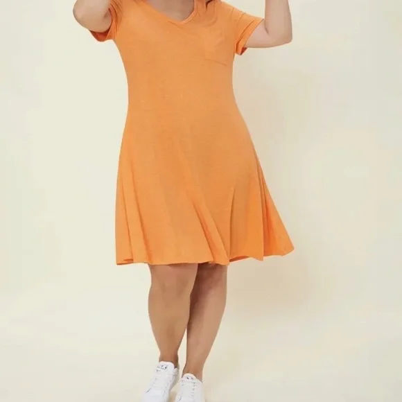 Shein Dresses | Shein Patch Pocket Solid Tea Dress, Plus Size 0xl (US 12) | Color: Orange | Size: 12 | Yiba8'S Closet